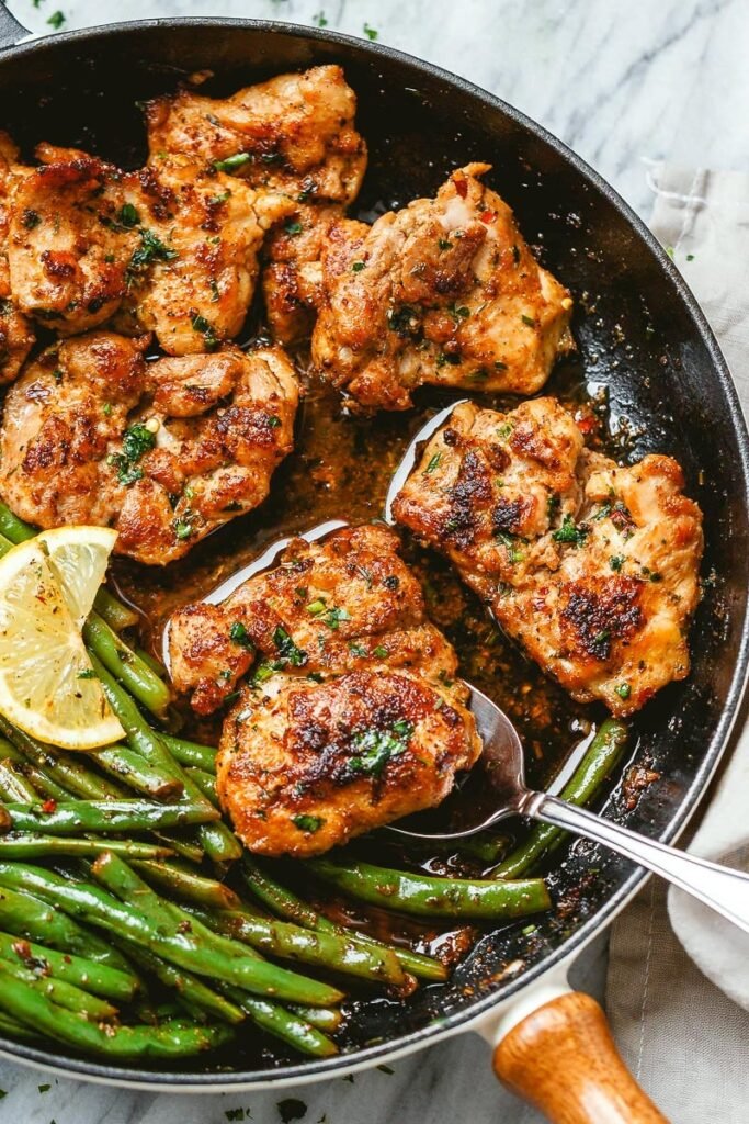 Chicken and Green Beans Skillet with Lemon Garlic Butter