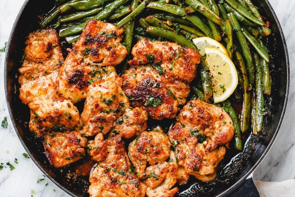 Chicken and Green Beans Skillet with Lemon Garlic Butter